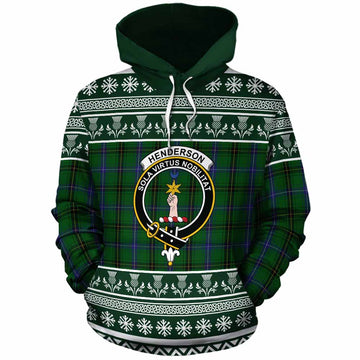 Henderson Clan Tartan Christmas Cotton Hoodie with Family Crest