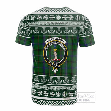 Henderson Clan Tartan Christmas Cotton T-shirt with Family Crest