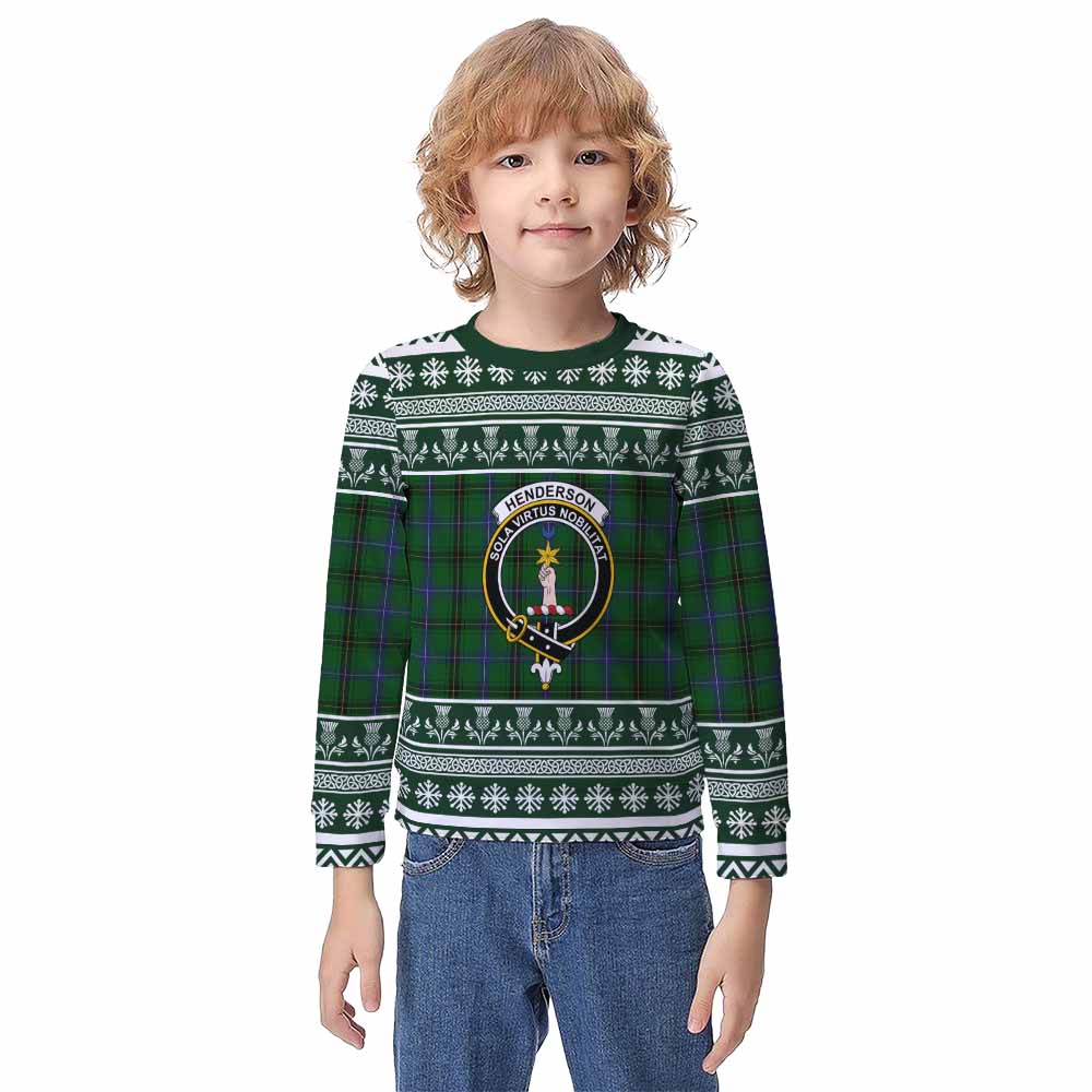 Henderson Clan Tartan Christmas Kid Ugly Sweatshirt with Family Crest - Tartan Vibes Clothing