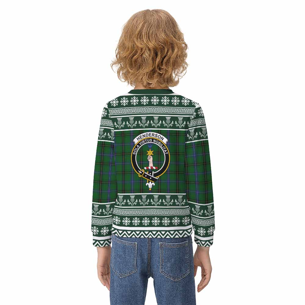 Henderson Clan Tartan Christmas Kid Ugly Sweatshirt with Family Crest - Tartan Vibes Clothing
