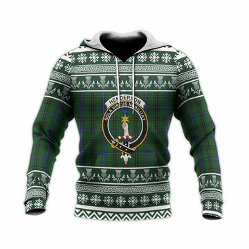 Henderson Clan Tartan Christmas Knitted Hoodie with Family Crest