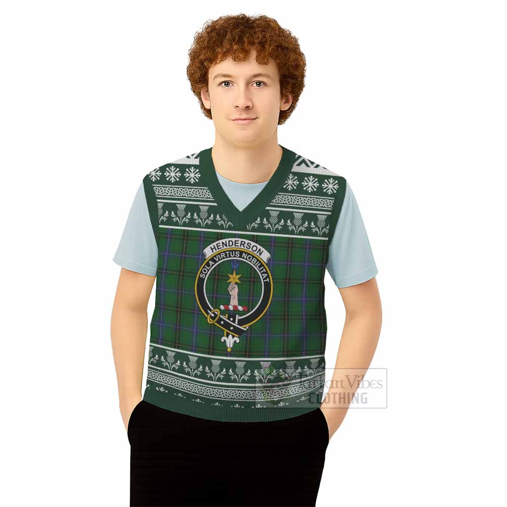 Henderson Clan Tartan Christmas Knitted V-Neck Vest with Family Crest - Tartan Vibes Clothing