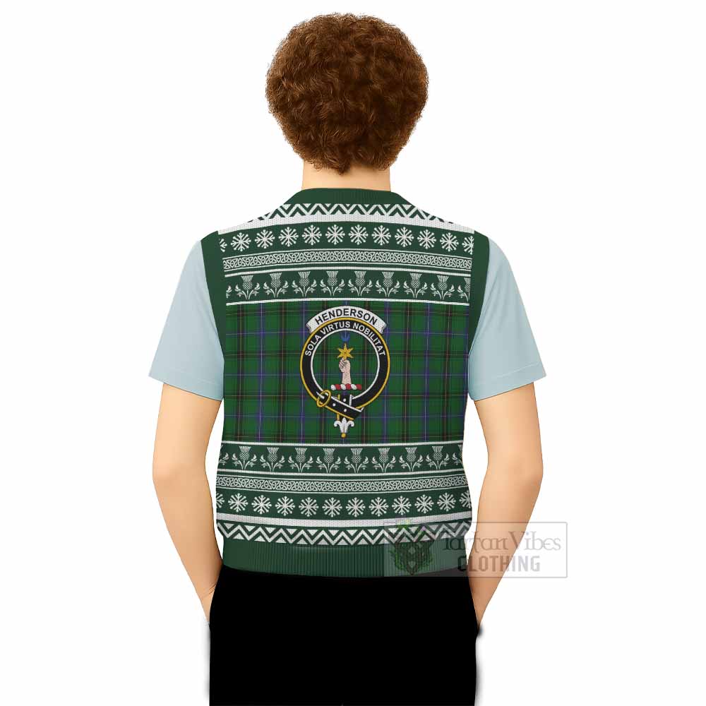 Henderson Clan Tartan Christmas Knitted V-Neck Vest with Family Crest - Tartan Vibes Clothing