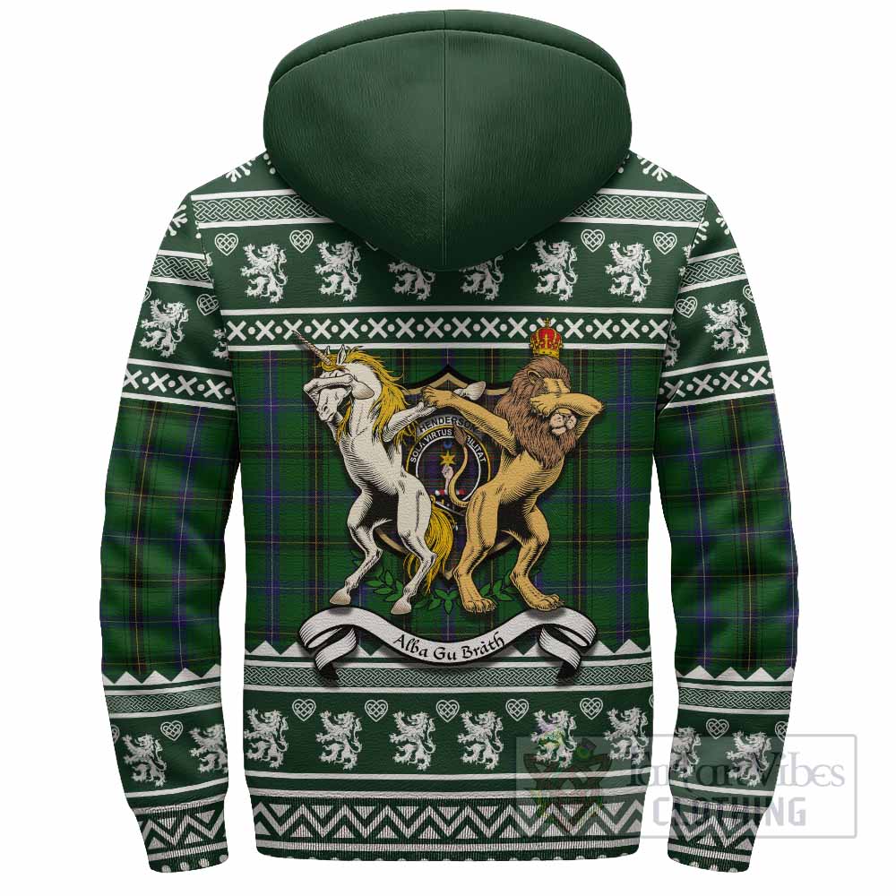 Henderson Clan Tartan Crest Christmas Fleece Hoodie Coat of Arms Funny Style - Tartan Vibes Clothing