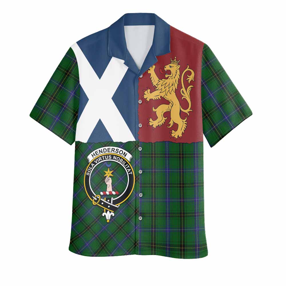 Henderson Crest Tartan Hawaiian Shirt with Lion Rampant Saltire Style