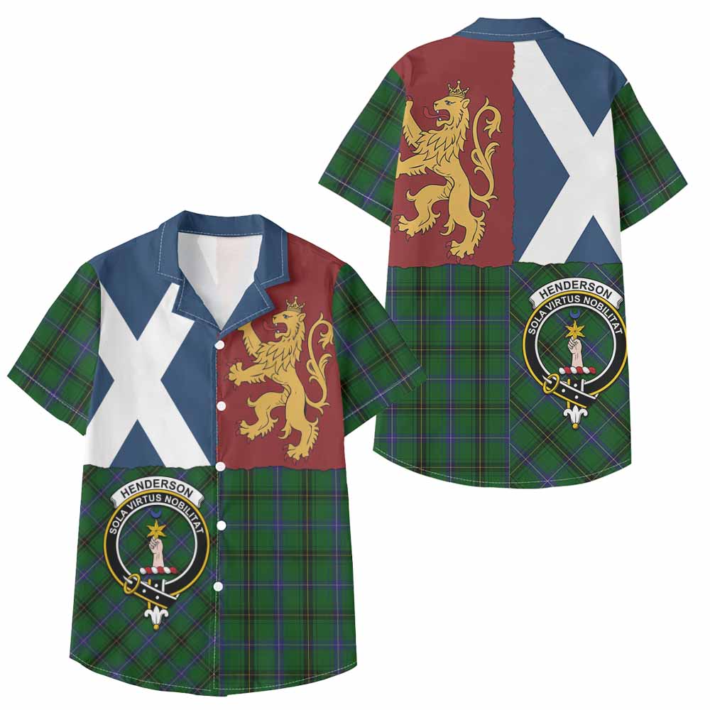 Henderson Crest Tartan Kid Hawaiian Shirt with Lion Rampant Saltire Style - Tartan Vibes Clothing