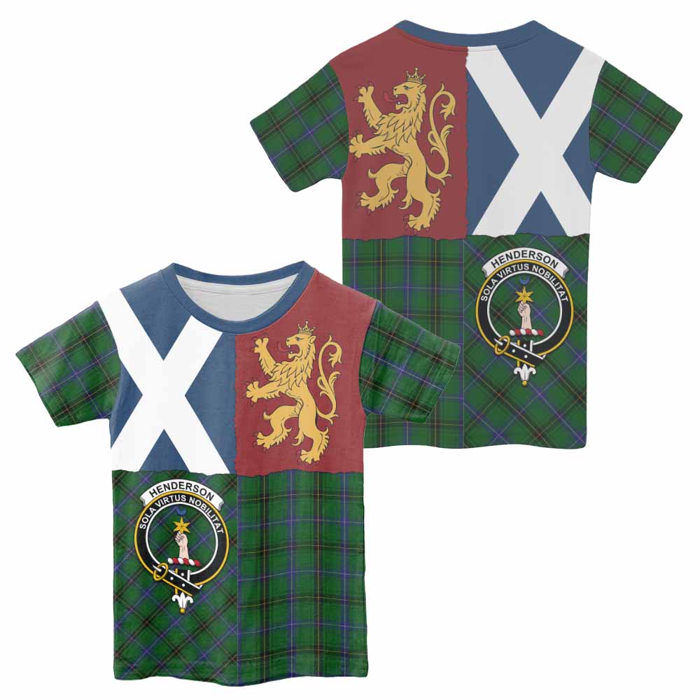 Henderson Crest Tartan Kid T-shirt with Lion Rampant Saltire Style - Tartan Vibes Clothing