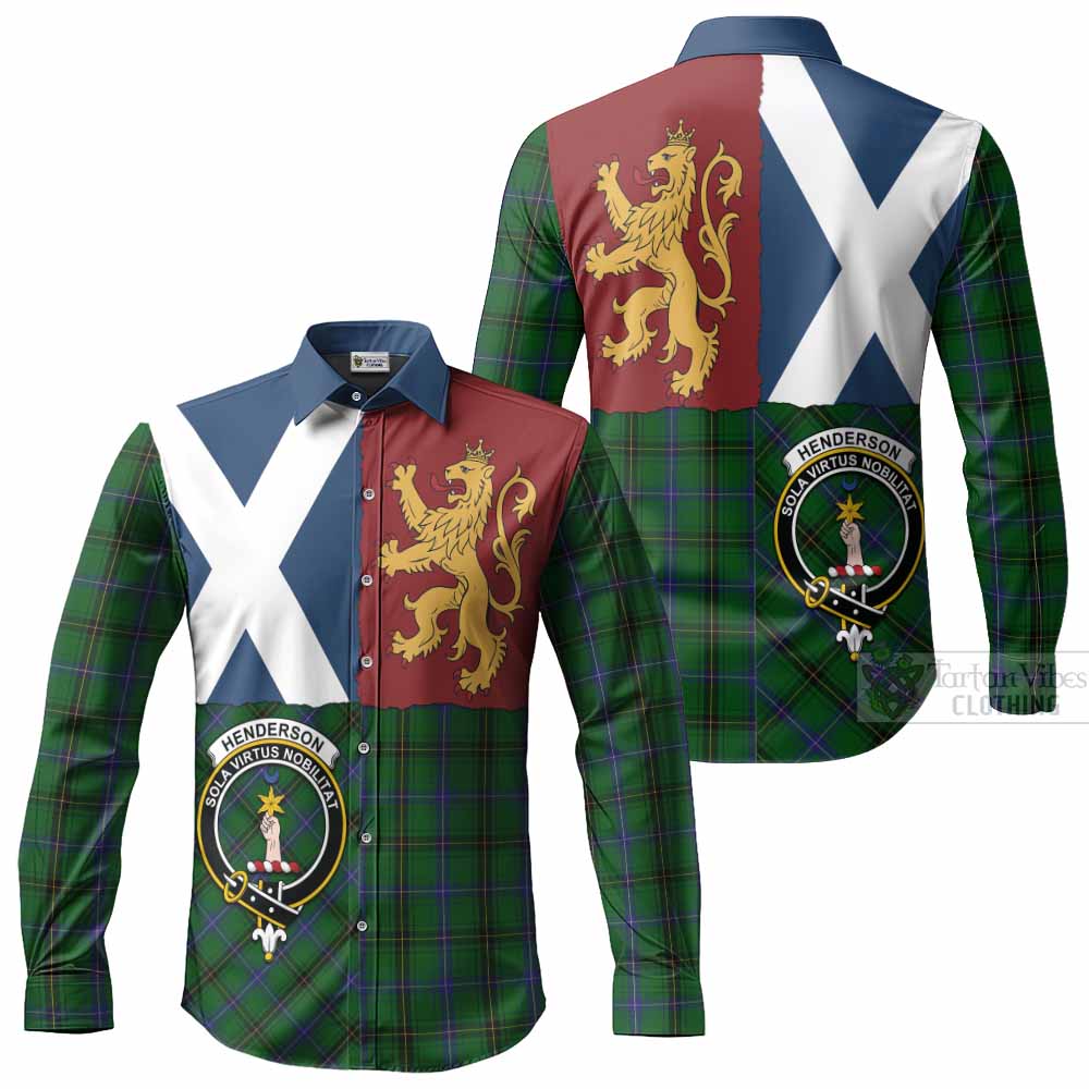 Henderson Crest Tartan Long Sleeve Button Shirts with Lion Rampant Saltire Style