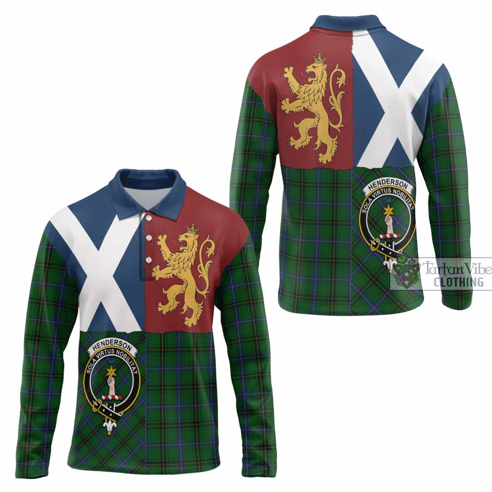 Henderson Crest Tartan Long Sleeve Polo Shirt with Lion Rampant Saltire Style