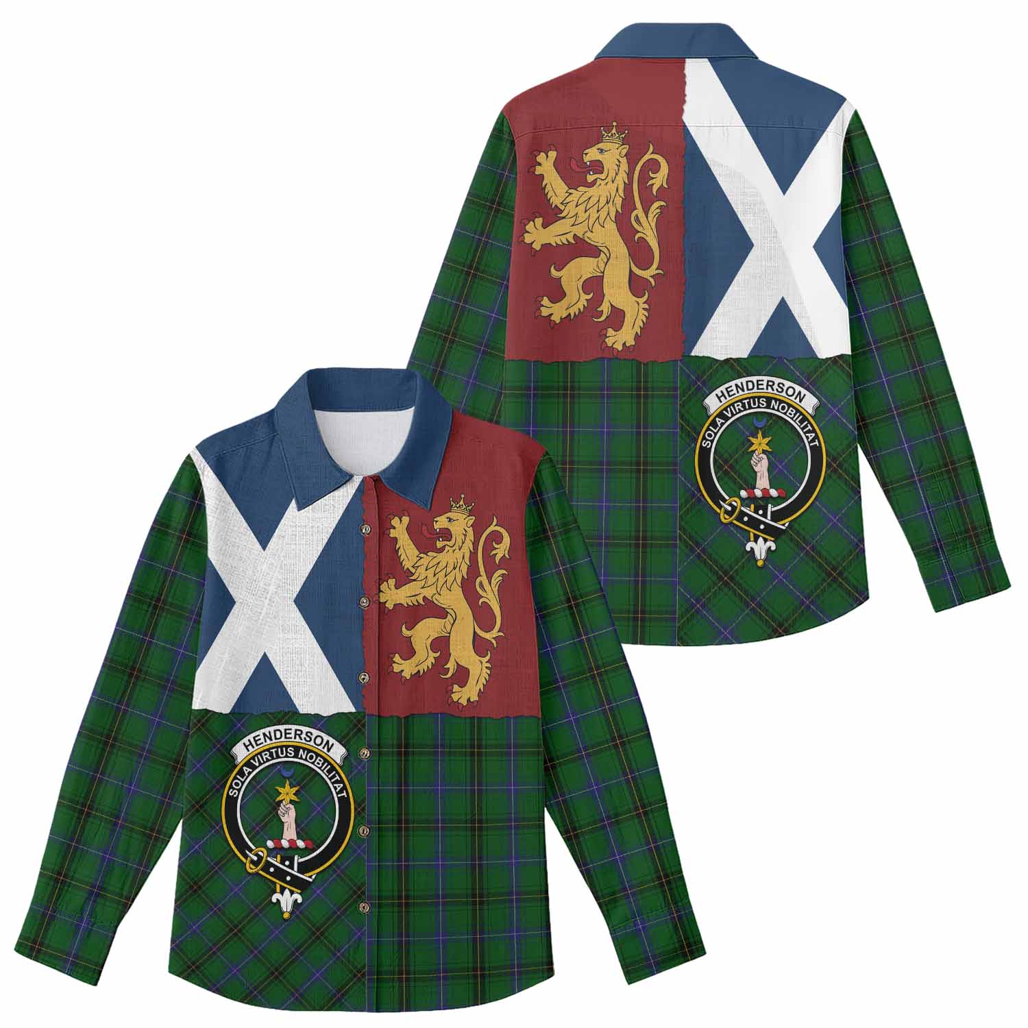 Henderson Crest Tartan Women Casual Shirt with Lion Rampant Saltire Style