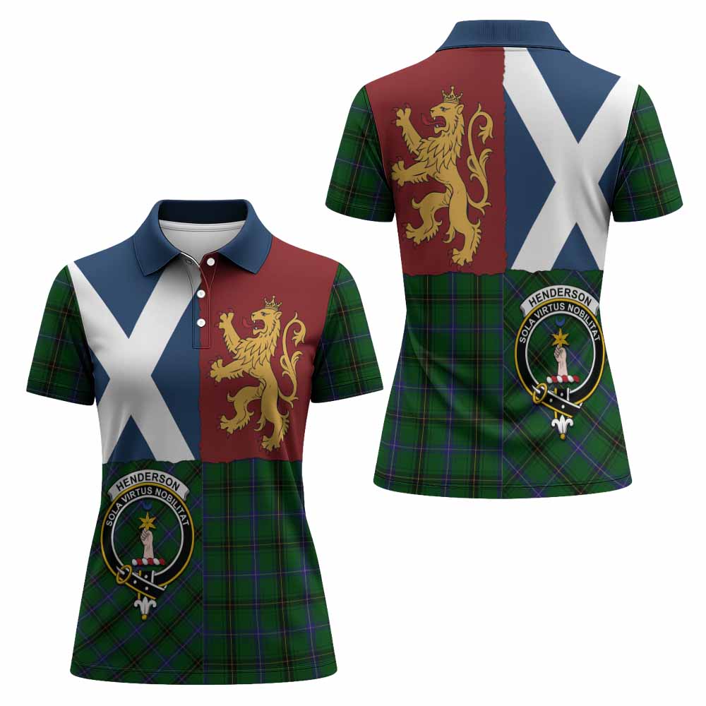 Henderson Crest Tartan Women Polo Shirt with Lion Rampant Saltire Style