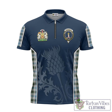 Henderson Dress Tartan Zipper Polo Shirt with Family Crest and Scottish Thistle Vibes Sport Style