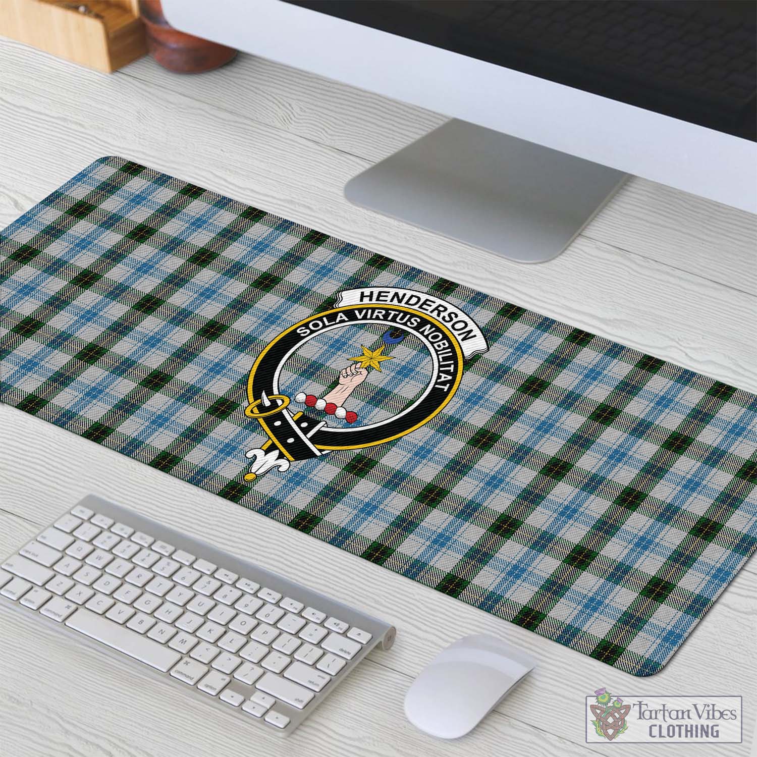 Tartan Vibes Clothing Henderson Dress Tartan Mouse Pad with Family Crest