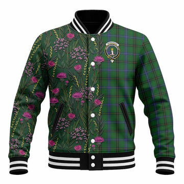 Henderson Family Crest Tartan Baseball Jacket Scottish Thistle Flower Pattern Half Style