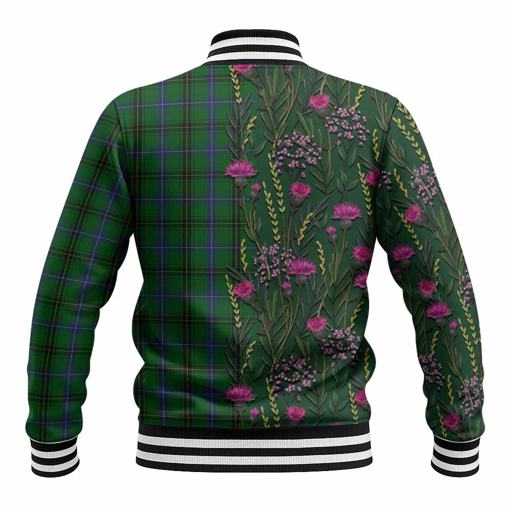 Henderson Family Crest Tartan Baseball Jacket Scottish Thistle Flower Pattern Half Style - Tartan Vibes Clothing