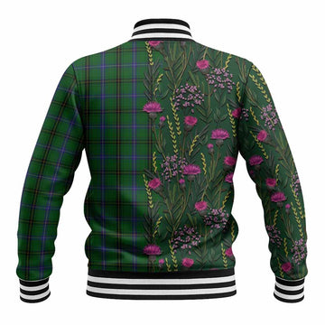 Henderson Family Crest Tartan Baseball Jacket Scottish Thistle Flower Pattern Half Style