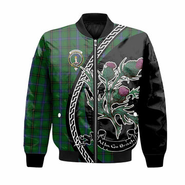 Henderson Family Crest Tartan Bomber Jacket Alba Thistle Inspired
