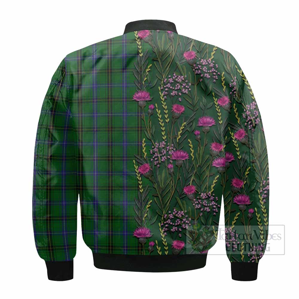 Henderson Family Crest Tartan Bomber Jacket Scottish Thistle Flower Pattern Half Style - Tartan Vibes Clothing