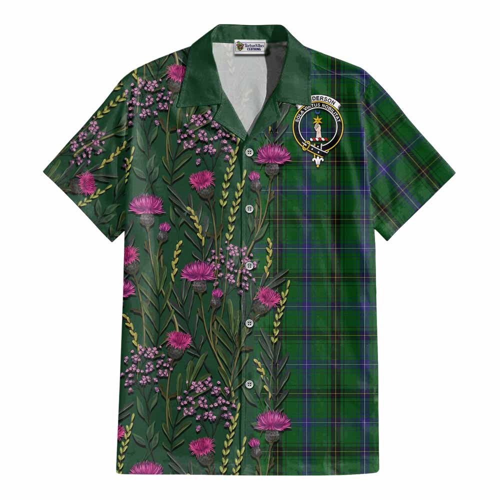 Henderson Family Crest Tartan Cotton Hawaiian Shirt Scottish Thistle Flower Pattern Half Style - Tartan Vibes Clothing