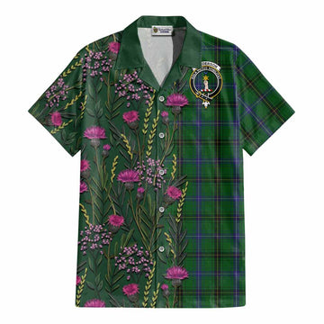 Henderson Family Crest Tartan Cotton Hawaiian Shirt Scottish Thistle Flower Pattern Half Style - Tartan Vibes Clothing
