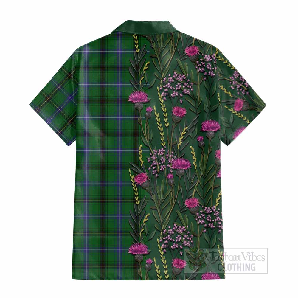 Henderson Family Crest Tartan Cotton Hawaiian Shirt Scottish Thistle Flower Pattern Half Style - Tartan Vibes Clothing