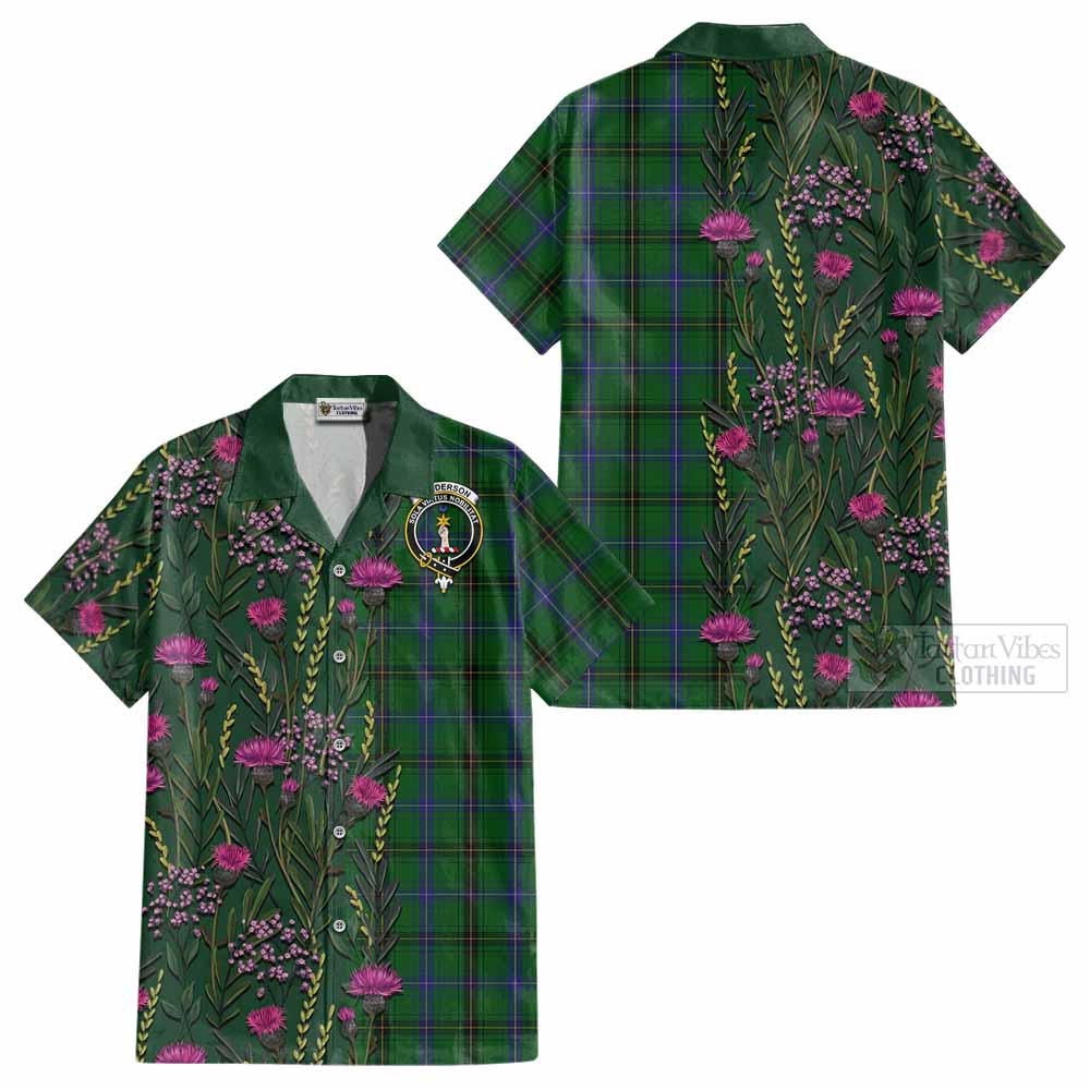 Henderson Family Crest Tartan Cotton Hawaiian Shirt Scottish Thistle Flower Pattern Half Style - Tartan Vibes Clothing
