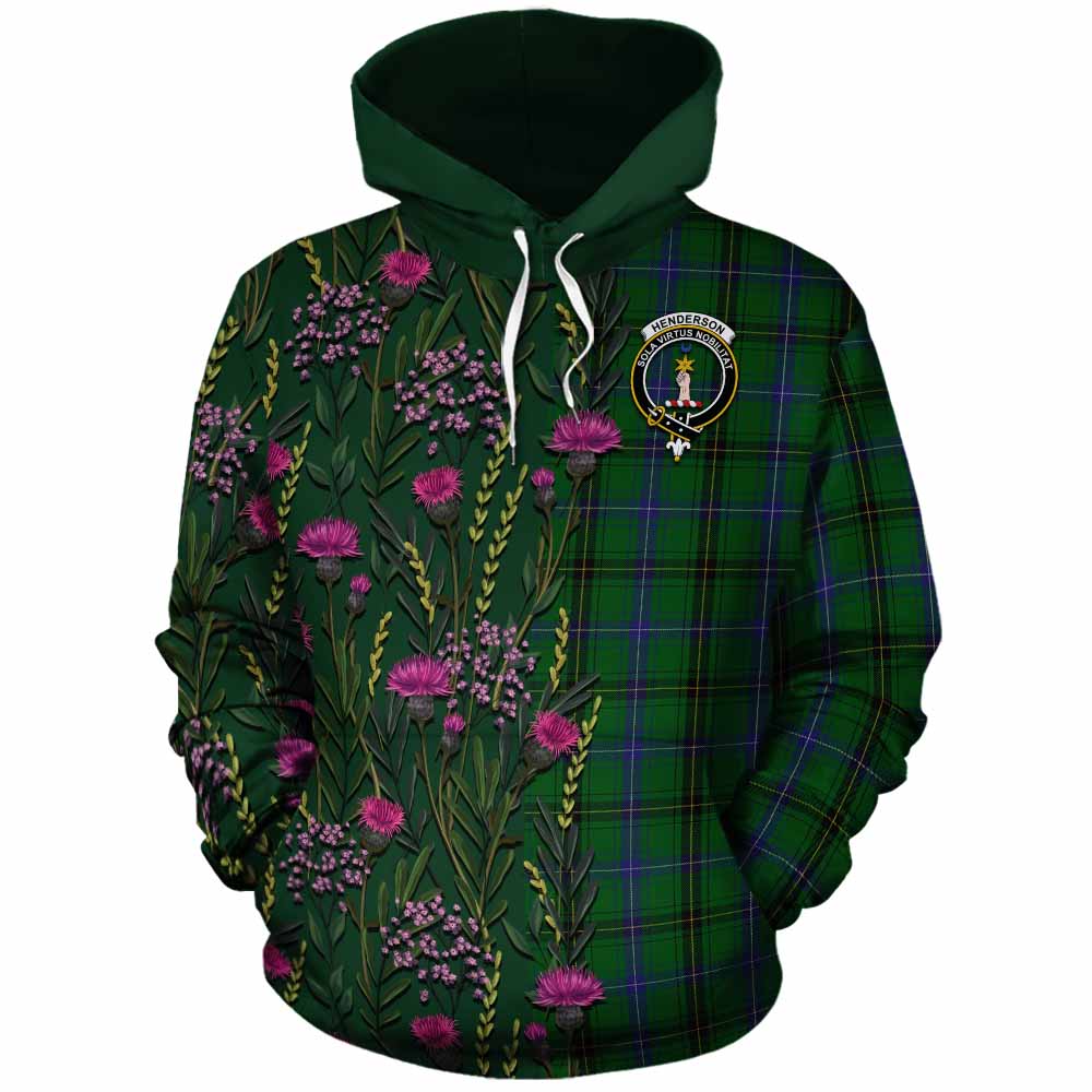 Henderson Family Crest Tartan Cotton Hoodie Scottish Thistle Flower Pattern Half Style - Tartan Vibes Clothing