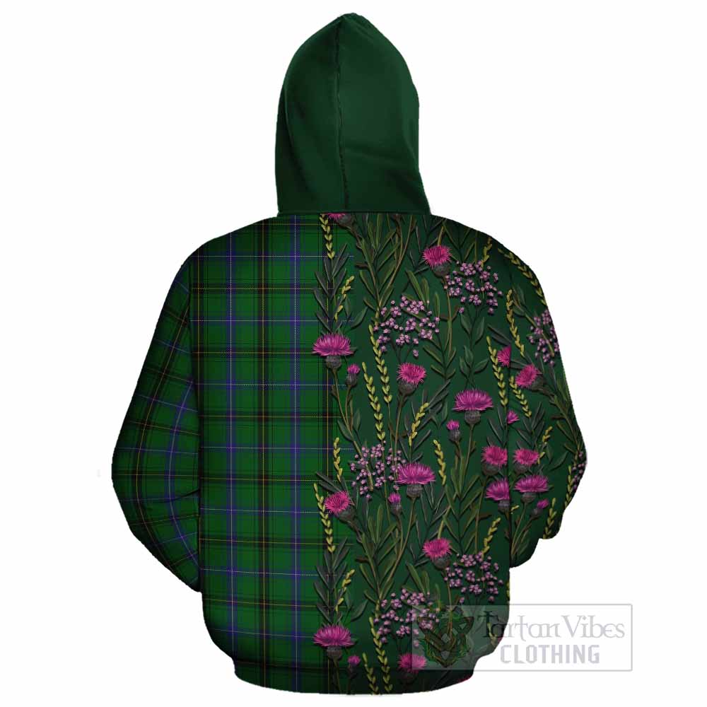 Henderson Family Crest Tartan Cotton Hoodie Scottish Thistle Flower Pattern Half Style - Tartan Vibes Clothing