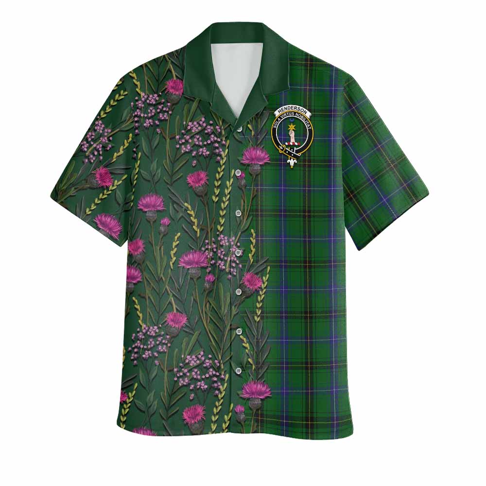 Henderson Family Crest Tartan Hawaiian Shirt Scottish Thistle Flower Pattern Half Style - Tartan Vibes Clothing