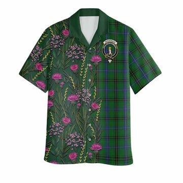 Henderson Family Crest Tartan Hawaiian Shirt Scottish Thistle Flower Pattern Half Style