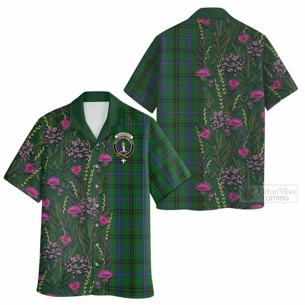 Henderson Family Crest Tartan Hawaiian Shirt Scottish Thistle Flower Pattern Half Style - Tartan Vibes Clothing