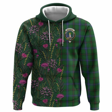 Henderson Family Crest Tartan Hoodie Scottish Thistle Flower Pattern Half Style
