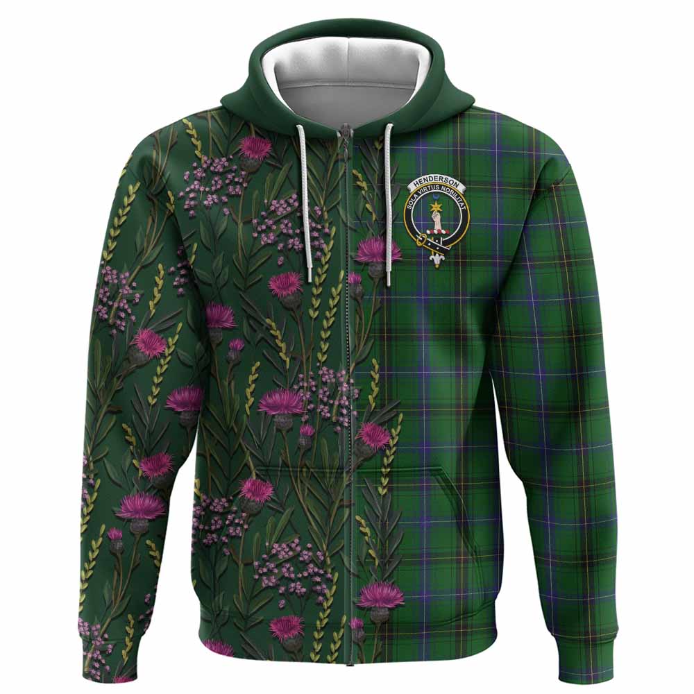 Henderson Family Crest Tartan Hoodie Scottish Thistle Flower Pattern Half Style - Tartan Vibes Clothing