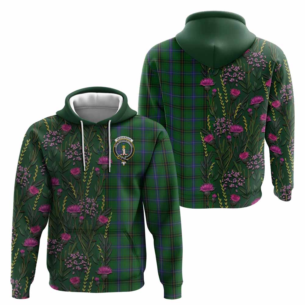 Henderson Family Crest Tartan Hoodie Scottish Thistle Flower Pattern Half Style - Tartan Vibes Clothing