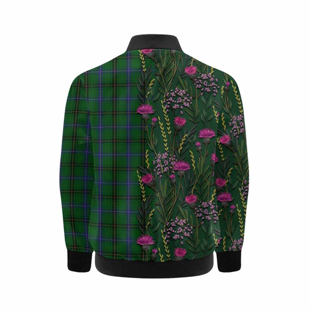 Henderson Family Crest Tartan Kid Bomber Jacket Scottish Thistle Flower Pattern Half Style - Tartan Vibes Clothing