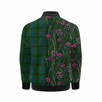 Henderson Family Crest Tartan Kid Bomber Jacket Scottish Thistle Flower Pattern Half Style - Tartan Vibes Clothing