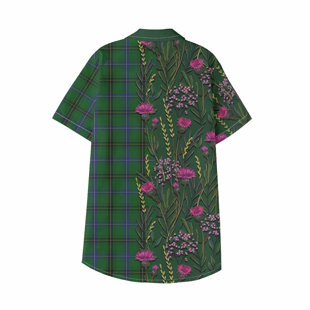 Henderson Family Crest Tartan Kid Hawaiian Shirt Scottish Thistle Flower Pattern Half Style - Tartan Vibes Clothing