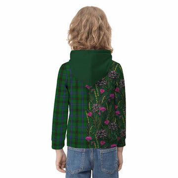Henderson Family Crest Tartan Kid Hoodie Scottish Thistle Flower Pattern Half Style - Tartan Vibes Clothing