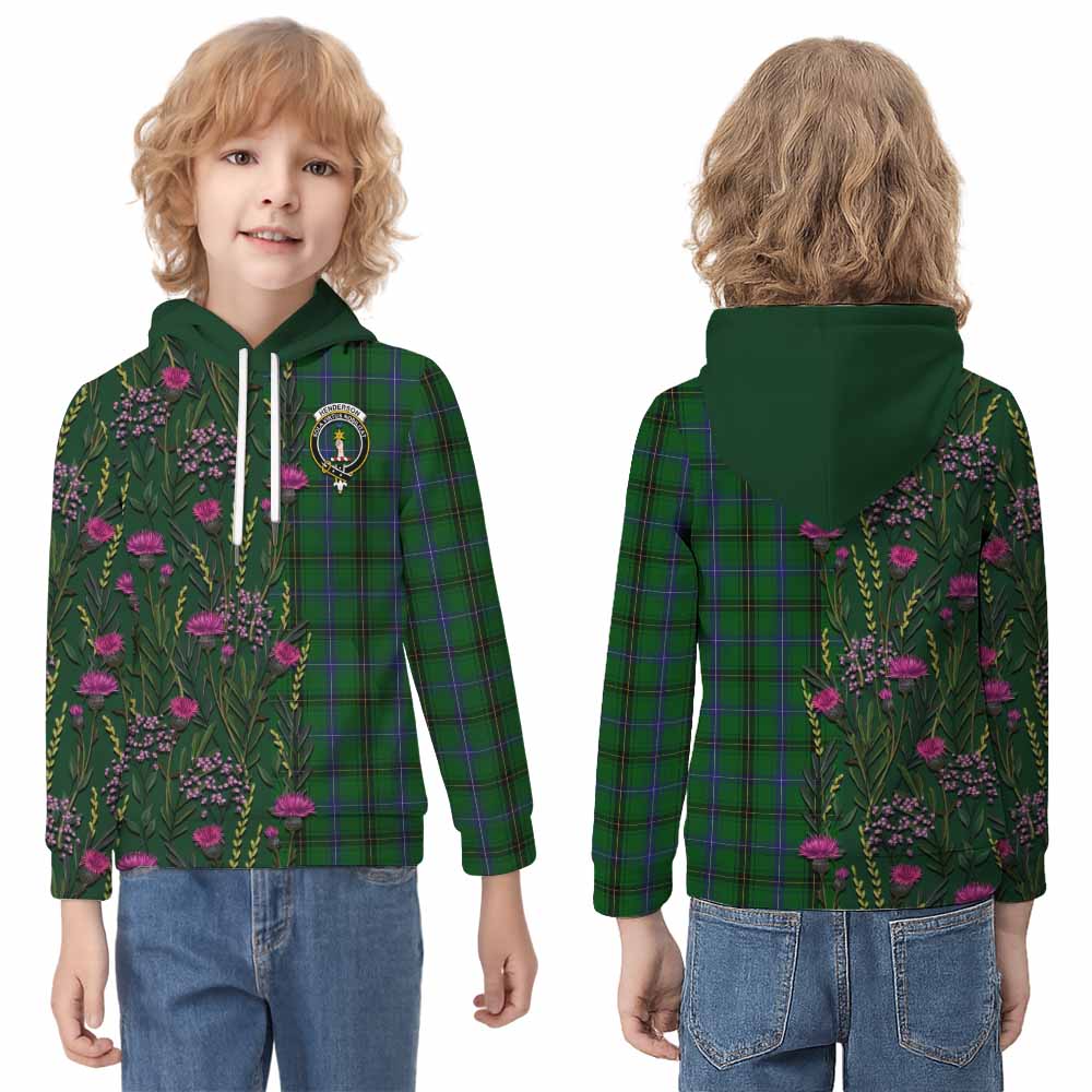 Henderson Family Crest Tartan Kid Hoodie Scottish Thistle Flower Pattern Half Style - Tartan Vibes Clothing