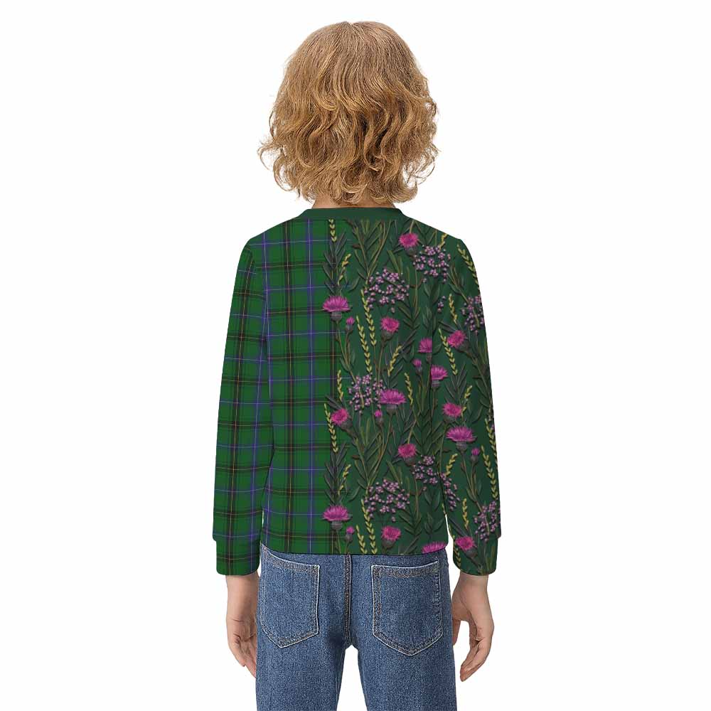 Henderson Family Crest Tartan Kid Knitted Sweatshirt Scottish Thistle Flower Pattern Half Style - Tartan Vibes Clothing