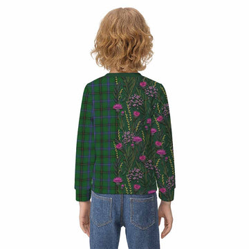 Henderson Family Crest Tartan Kid Knitted Sweatshirt Scottish Thistle Flower Pattern Half Style - Tartan Vibes Clothing