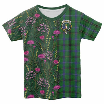 Henderson Family Crest Tartan Kid T-shirt Scottish Thistle Flower Pattern Half Style
