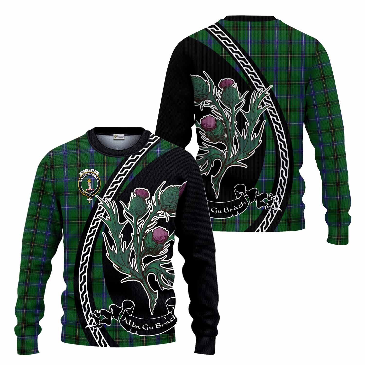 Henderson Family Crest Tartan Knitted Sweater Alba Thistle Inspired - Tartan Vibes Clothing