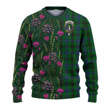 Henderson Family Crest Tartan Knitted Sweater Scottish Thistle Flower Pattern Half Style - Tartan Vibes Clothing