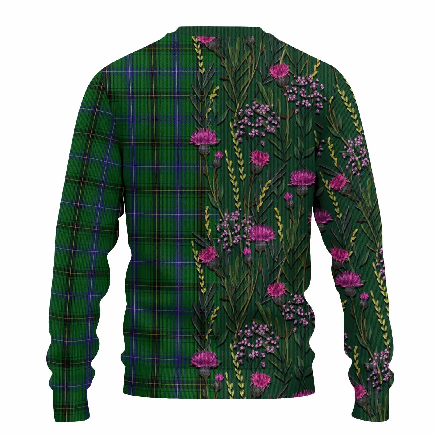 Henderson Family Crest Tartan Knitted Sweater Scottish Thistle Flower Pattern Half Style - Tartan Vibes Clothing