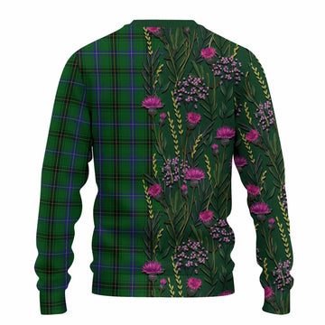 Henderson Family Crest Tartan Knitted Sweater Scottish Thistle Flower Pattern Half Style - Tartan Vibes Clothing