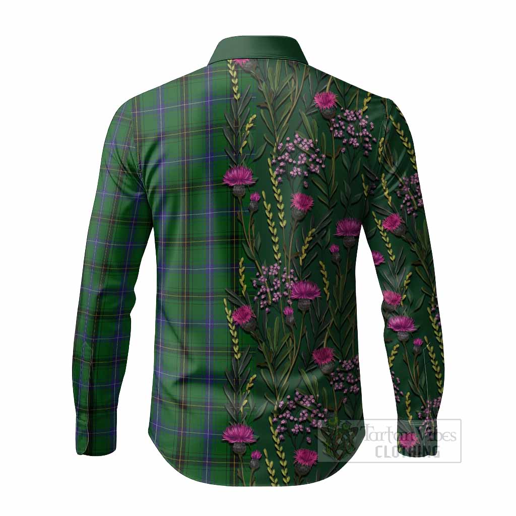 Henderson Family Crest Tartan Long Sleeve Button Shirts Scottish Thistle Flower Pattern Half Style - Tartan Vibes Clothing