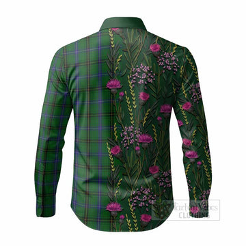 Henderson Family Crest Tartan Long Sleeve Button Shirts Scottish Thistle Flower Pattern Half Style