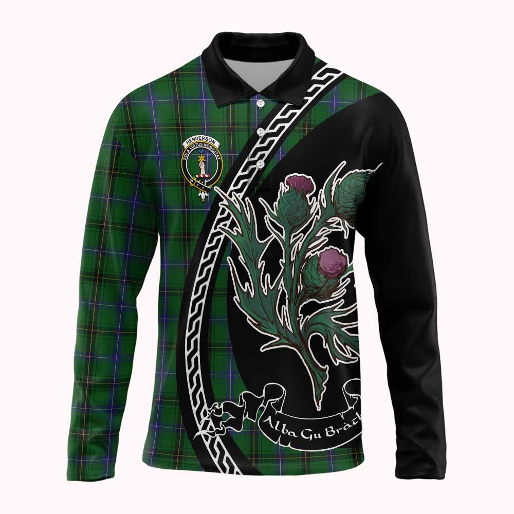 Henderson Family Crest Tartan Long Sleeve Polo Shirt Alba Thistle Inspired - Tartan Vibes Clothing