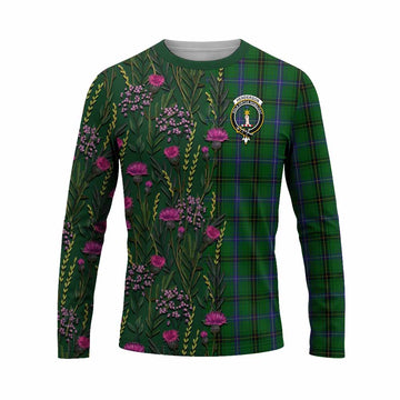 Henderson Family Crest Tartan Long Sleeve T-Shirt Scottish Thistle Flower Pattern Half Style - Tartan Vibes Clothing